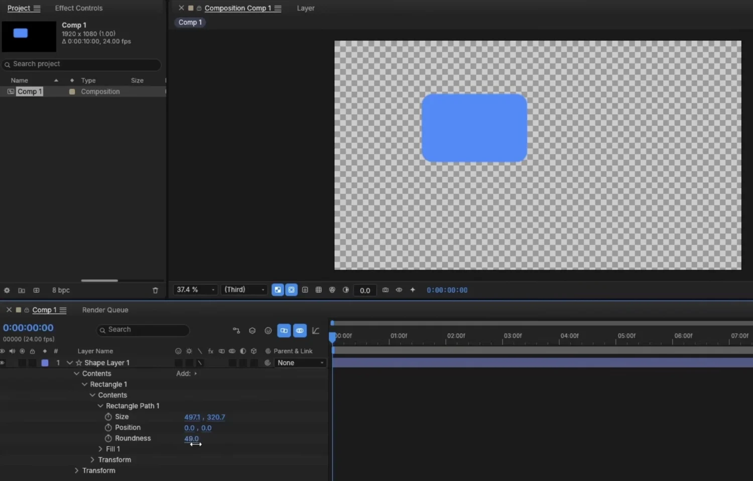 EffectCraft composition workspace with the Project panel on the left, Composition viewer above, and Timeline below